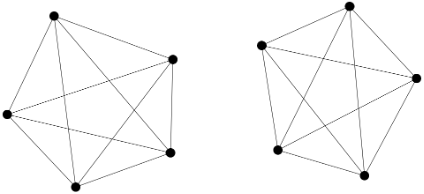 Two 5-sided symmetrical shapes with internally connecting lines. The two shapes do not touch each other nor connect in any way.