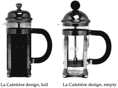 La Cafetière design, full; La Cafetière design, empty