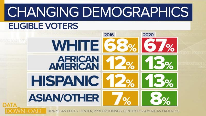 Changing Demographics - eligible voters (white decreased by 1, other races increased by 1)