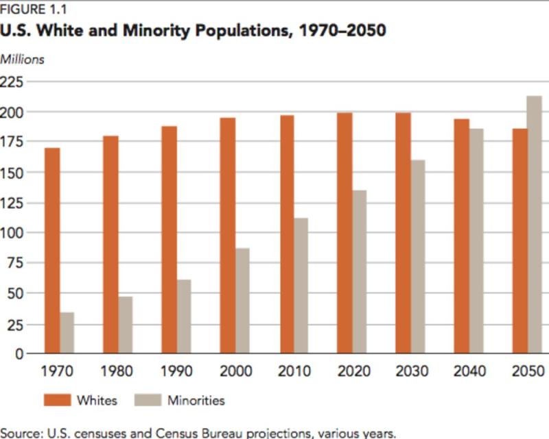 US White and Minority Populations 1970-2050